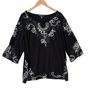 Once Again Top Size 3X Quill Braid 3/4 Sleeve‎ Whimsigoth Victorian Baroque